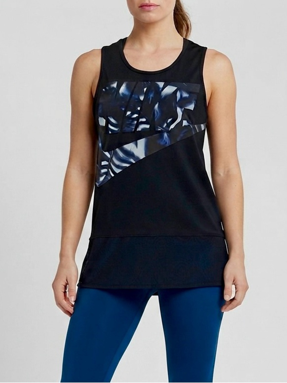 Nike Black Tropical Graphic Mesh Hem Athletic Tank Top Size XS